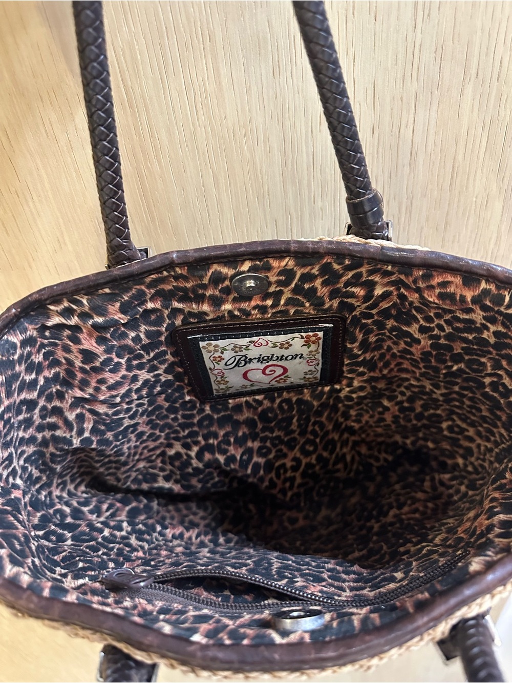 Brighton Braided Straw Tote with Dark Brown Handles and Heart Charm - Picture 8 of 10